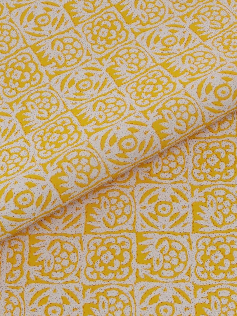 Jaipuri Print King Size 330 TC Pure Cotton Bedsheet with Pillow Covers- Yellow | Verified Sustainable Bed Linens on Brown Living™