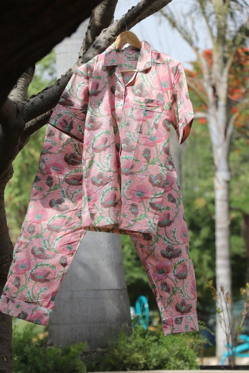 Buy Jasper Handblock Print Cotton Pyjama Set | Shop Verified Sustainable Products on Brown Living