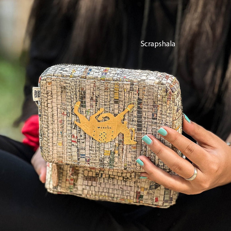 Buy Jewellery Organizer Box | Space Saver | Metal Zipper Closer | Upcycled Newspaper | Handloom Textile | Shop Verified Sustainable Products on Brown Living