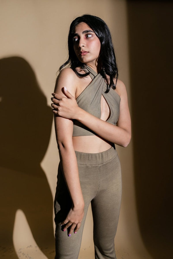 Joana Top | Criss - Cross Cotton Knit Crop Top | (Olive Green) | Verified Sustainable by Brown Living™