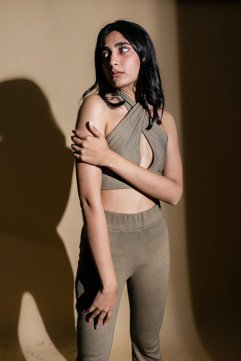 Buy Joana Top | Criss-Cross Cotton Knit Crop Top | (Olive Green) | Shop Verified Sustainable Womens Top on Brown Living™