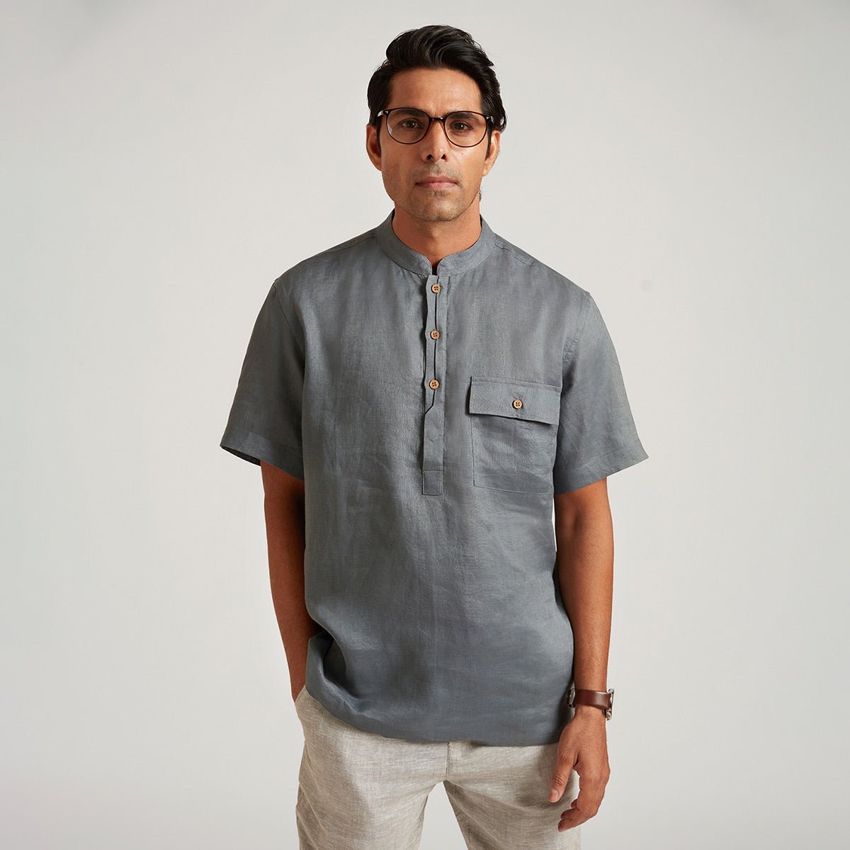 John Organic Linen Elegant Placket Henley Shirt | Verified Sustainable by Brown Living™