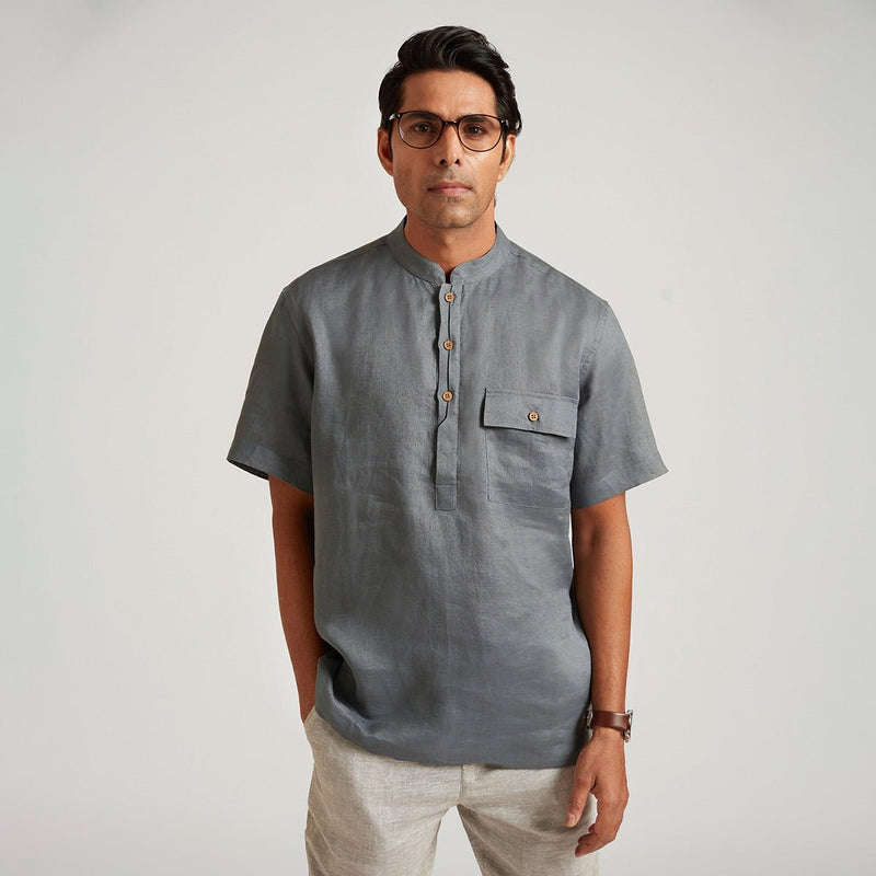Buy John Organic Linen Elegant Placket Henley Shirt | Shop Verified Sustainable Mens Shirt on Brown Living™