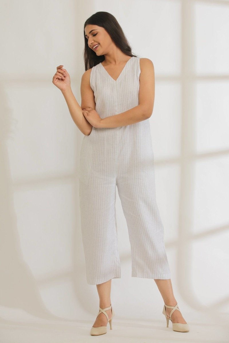 Buy Jumpin Hemp Jumpsuit White Stripe | Shop Verified Sustainable Womens Dress on Brown Living™