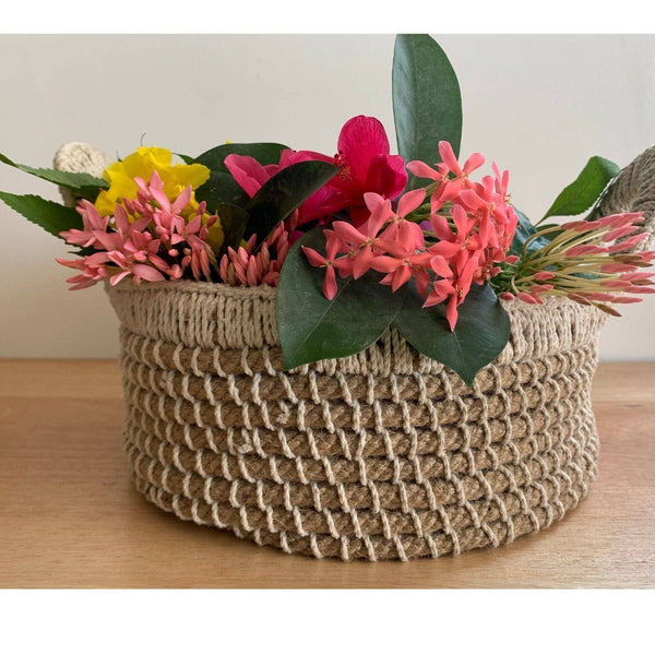 Buy Jute Designer Baskets with handle | Fruit Baskets/ Gift Hampers/Storage organizer/Bread basket- Small | Shop Verified Sustainable Products on Brown Living
