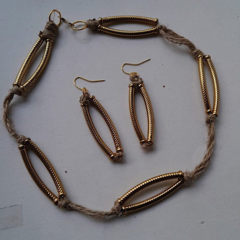 Buy Jute Short Hoop Necklace Set | Shop Verified Sustainable Jewellery on Brown Living™