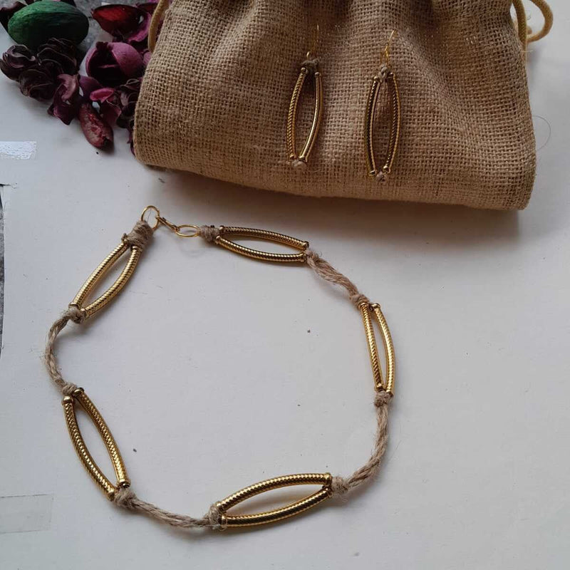 Buy Jute Short Hoop Necklace Set | Shop Verified Sustainable Jewellery on Brown Living™
