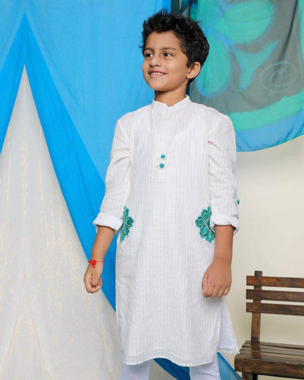 Buy Juui Embroidered Kurta | White | Shop Verified Sustainable Kids Ethnic Sets on Brown Living™