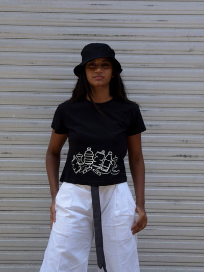 Kachra Crop Top | 100% Cotton Bio - Washed Fabric – Womens T-Shirt on Brown Living™. SKU: MKCT - S. Img 2.