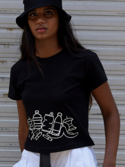 Kachra Crop Top | 100% Cotton Bio - Washed Fabric – Womens T-Shirt on Brown Living™. SKU: MKCT - S. Img 1.