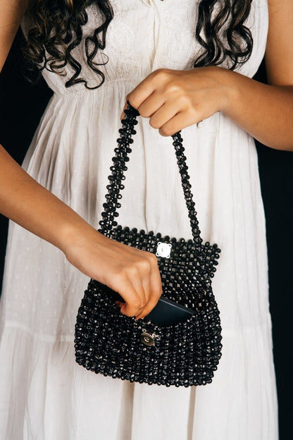 Kala Baguette| Womens Handbag | Black | Crystal glass beaded | Verified Sustainable by Brown Living™