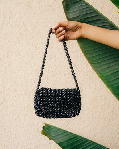 Kala Baguette| Womens Handbag | Black | Crystal glass beaded | Verified Sustainable by Brown Living™