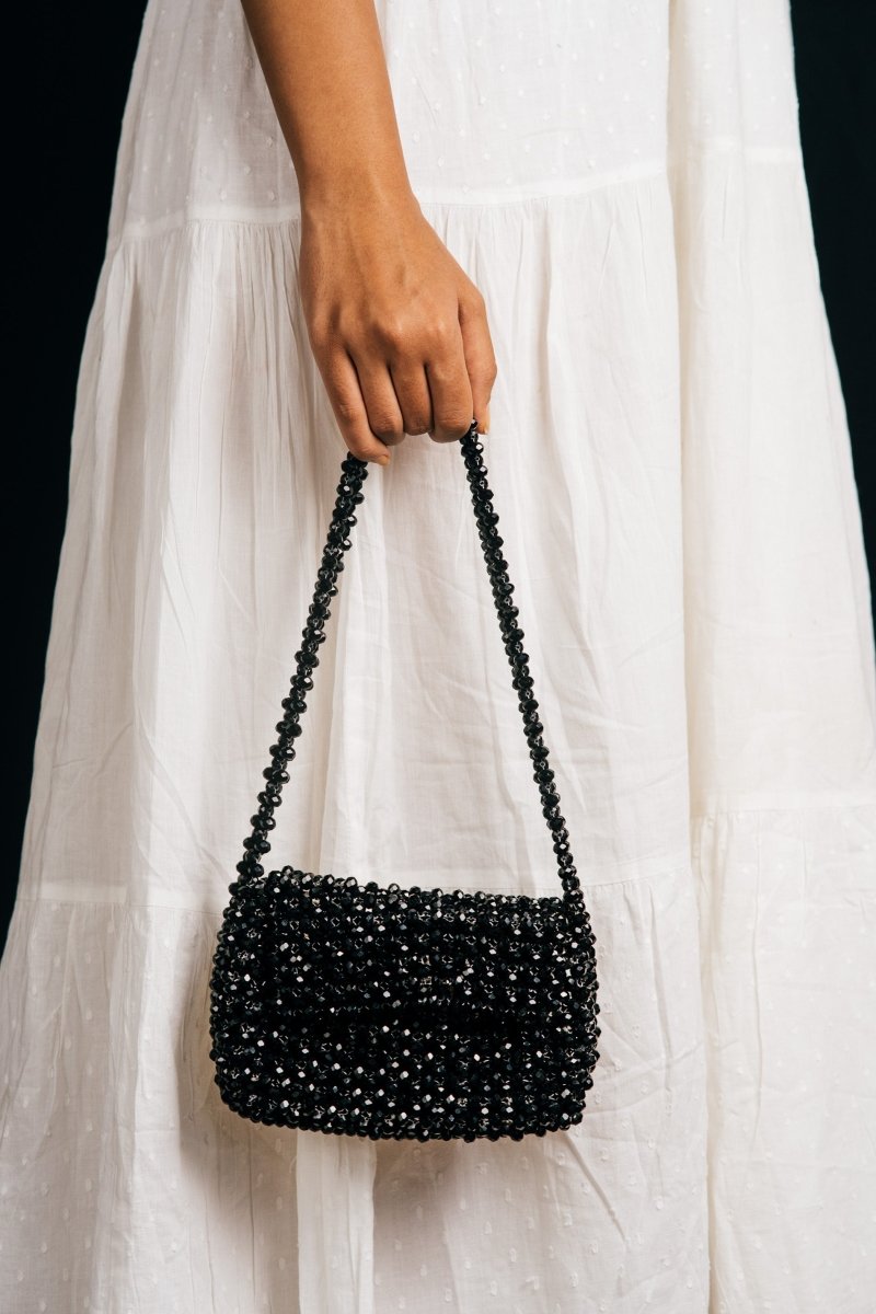 Kala Baguette| Womens Handbag | Black | Crystal glass beaded | Verified Sustainable by Brown Living™