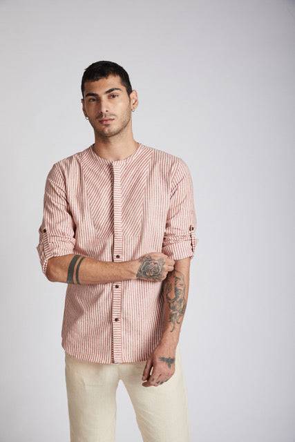 Buy Kaliedoscope Round Neck Shirt Broad Stripes | Shop Verified Sustainable Mens Shirt on Brown Living™