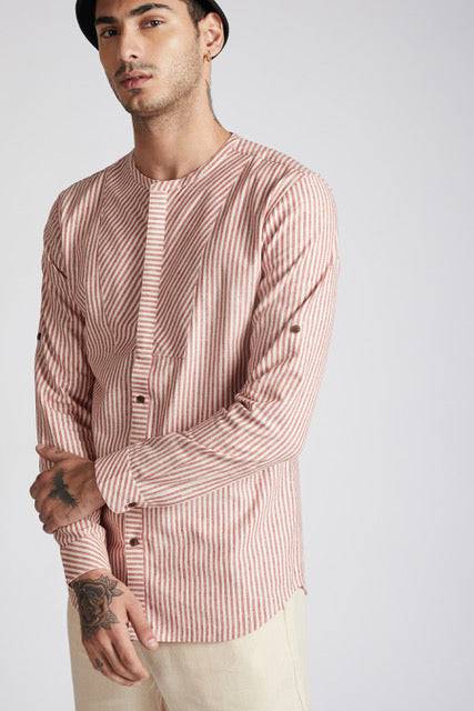 Buy Kaliedoscope Round Neck Shirt Broad Stripes | Shop Verified Sustainable Mens Shirt on Brown Living™
