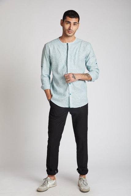 Buy Kaliedoscope Round Neck Shirt Teal Stripes | Shop Verified Sustainable Mens Shirt on Brown Living™