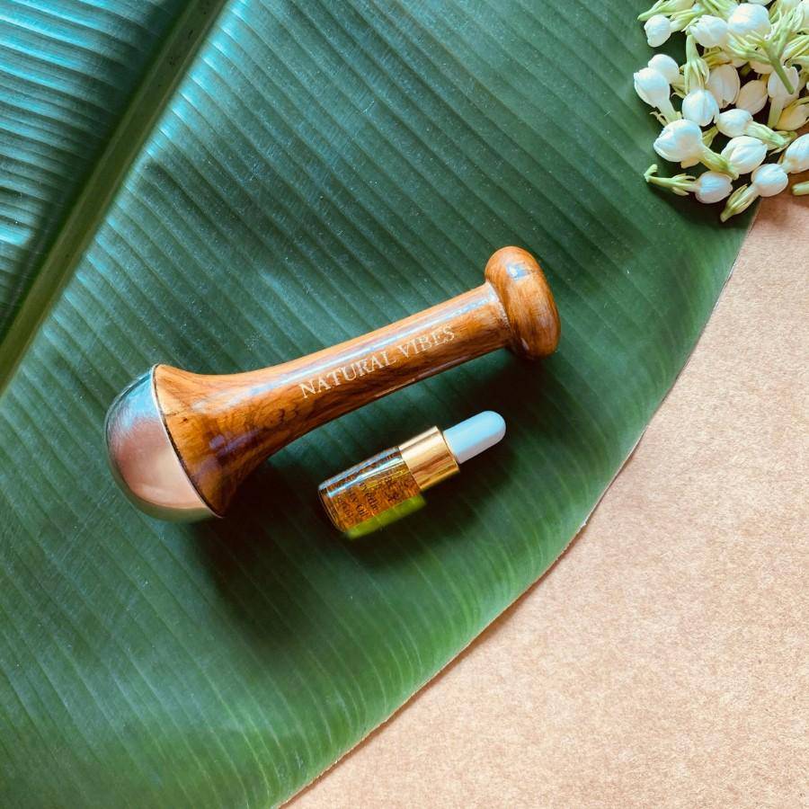 Kansa Face Massage Wand with FREE Gold Beauty Elixir Oil – Massager by Natural Vibes available on Brown Living™. . SKU: 063 - 11070 - NV_Kansa_Wand_oil. Img 1.