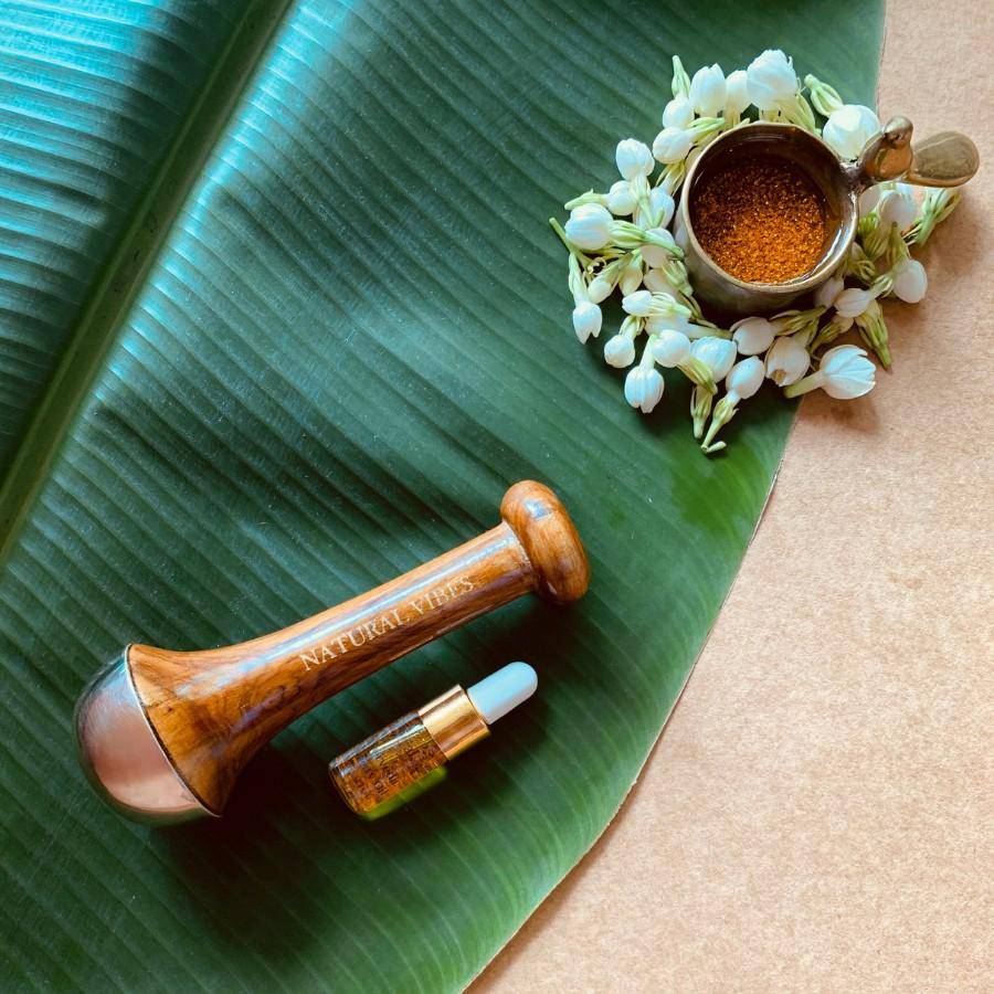 Kansa Face Massage Wand with FREE Gold Beauty Elixir Oil – Massager by Natural Vibes available on Brown Living™. . SKU: 063 - 11070 - NV_Kansa_Wand_oil. Img 6.
