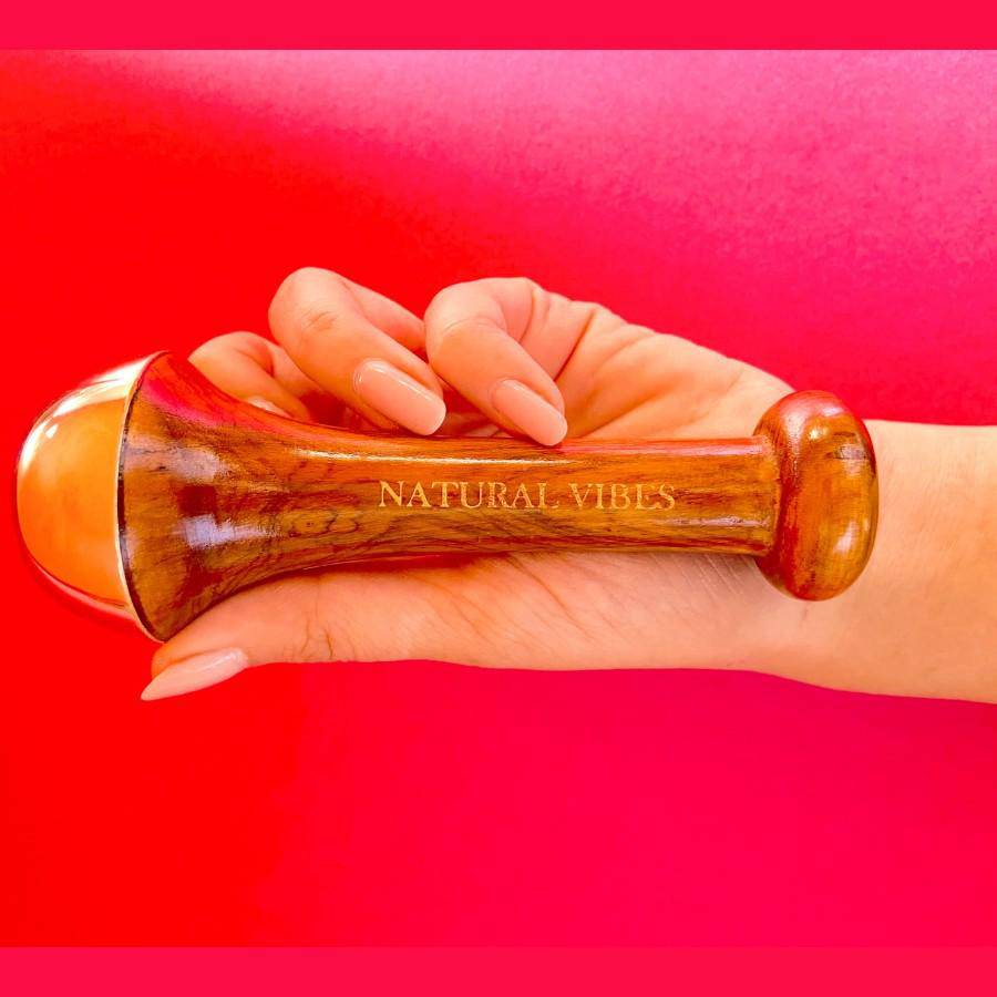 Kansa Face Massage Wand with FREE Gold Beauty Elixir Oil – Massager by Natural Vibes available on Brown Living™. . SKU: 063 - 11070 - NV_Kansa_Wand_oil. Img 4.