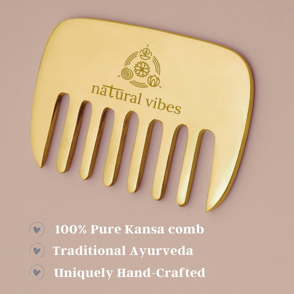 Kansa Hair Comb for Hair Fall, Growth, Circulation & Stress Relief – Hair Comb by Natural Vibes available on Brown Living™. . SKU: NV_kansa_comb. Img 3.