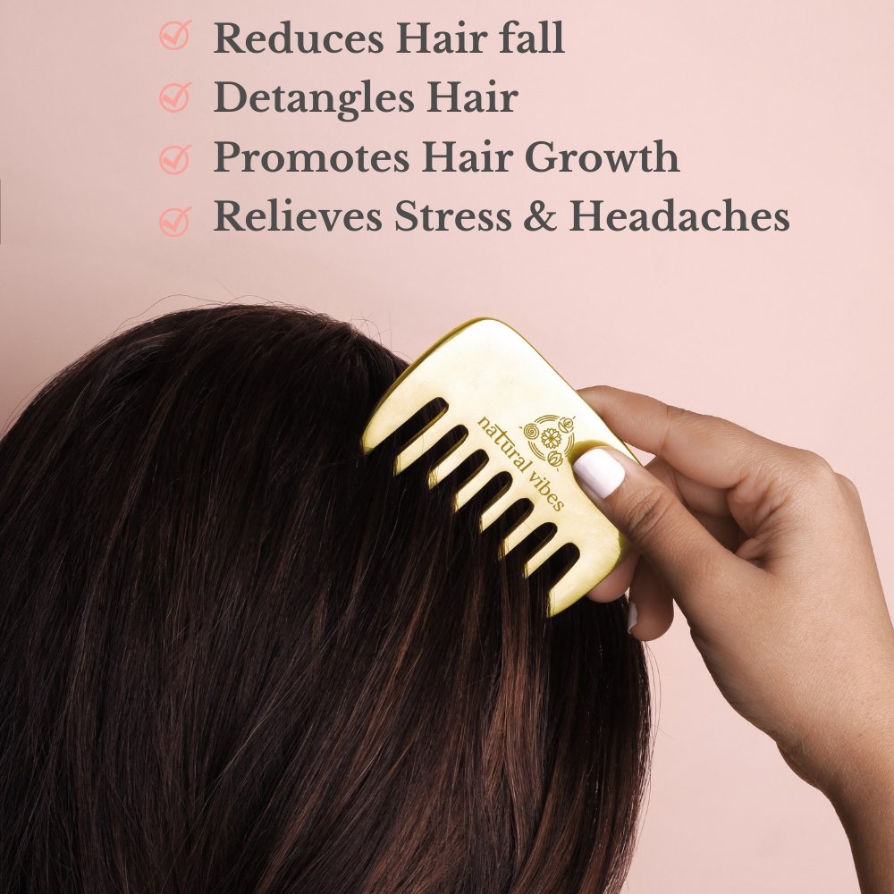 Kansa Hair Comb for Hair Fall, Growth, Circulation & Stress Relief – Hair Comb by Natural Vibes available on Brown Living™. . SKU: NV_kansa_comb. Img 2.