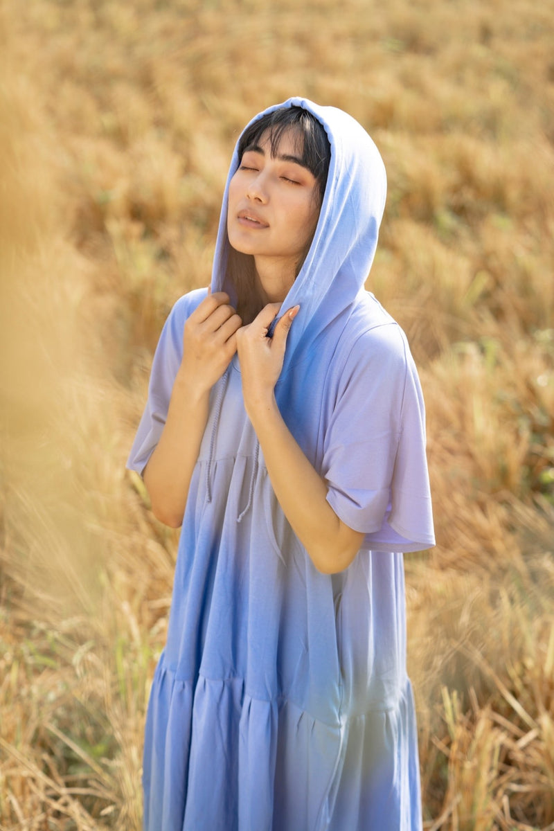 Katir- Hoodie Dress With Slit Bell Sleeves - Vista Blue | Verified Sustainable Womens Dress on Brown Living™