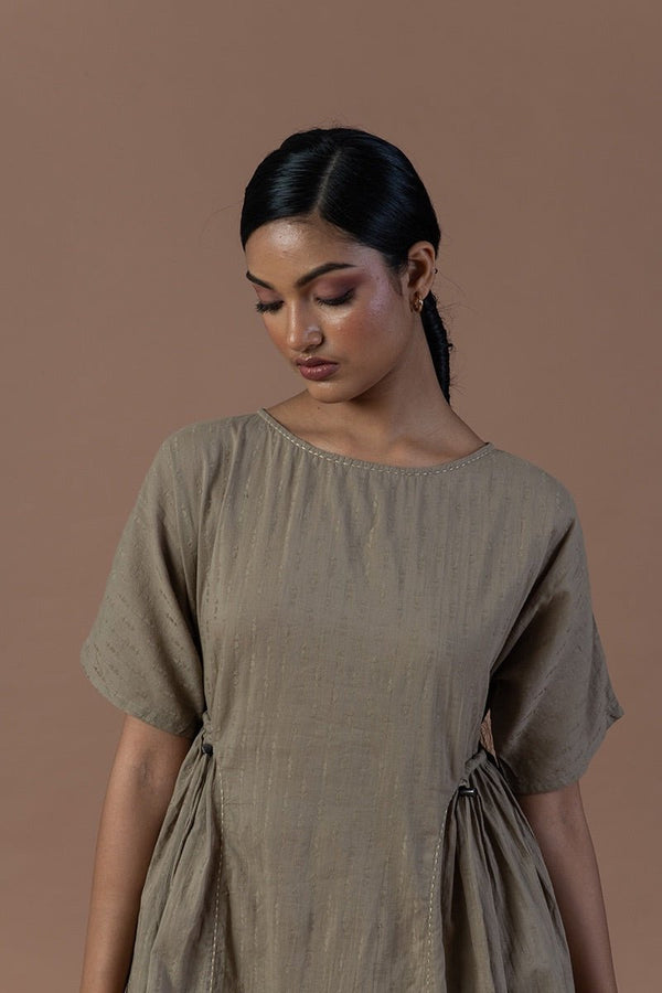 Khaki Organic Cotton Ruched Dress | Verified Sustainable Womens Dress on Brown Living™