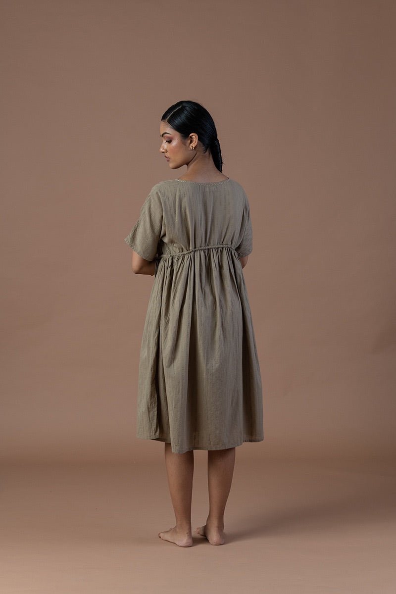 Khaki Organic Cotton Ruched Dress | Verified Sustainable Womens Dress on Brown Living™