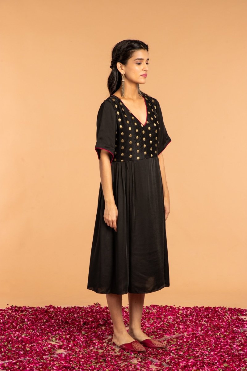 Khushi Side Gather Booti Mashru Dress | Verified Sustainable by Brown Living™