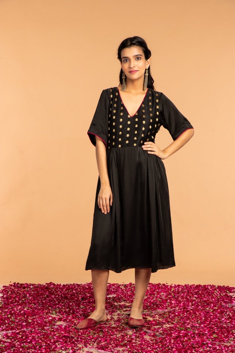 Buy Khushi Side Gather Booti Mashru Dress | Shop Verified Sustainable Products on Brown Living