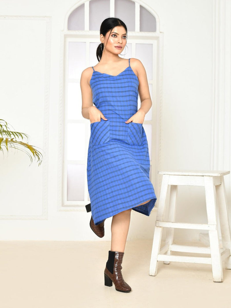 Buy Kiki Blue Handloom Cotton Dress | Shop Verified Sustainable Womens Dress on Brown Living™