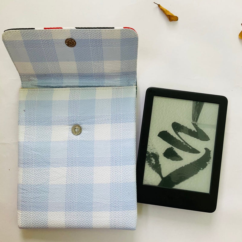 Buy Kindle Sleeve - Blue Checks with Geometric Shapes | Shop Verified Sustainable Products on Brown Living
