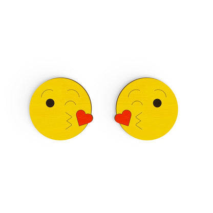 Kiss Emoji Hand Painted Wooden Earring | Verified Sustainable by Brown Living™