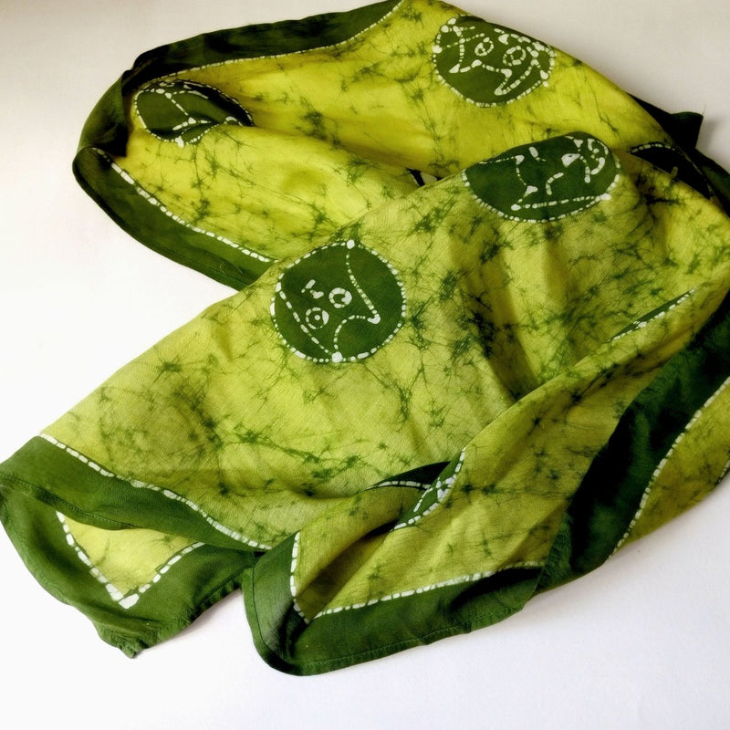 Buy Kitty Cat Batik Green Silk Bandana | Shop Verified Sustainable Womens Scarf on Brown Living™