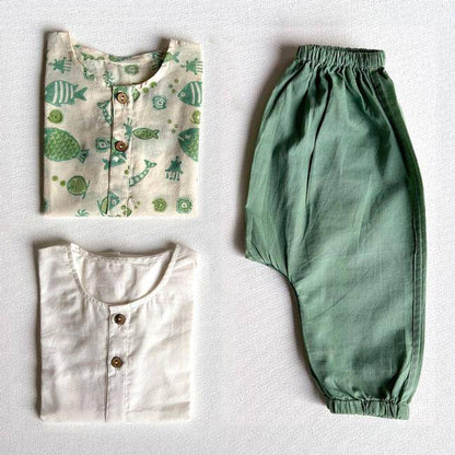 Koi Bag - Koi Mint And White Kurta with Mint Pants | Verified Sustainable by Brown Living™