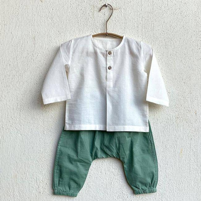 Buy Koi Bag - Koi Mint And White Kurta with Mint Pants | Shop Verified Sustainable Kids Daywear Sets on Brown Living™