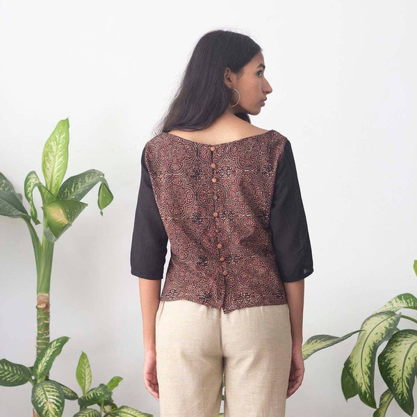 Buy Kokum Ajrakh Boatneck Top | Shop Verified Sustainable Products on Brown Living