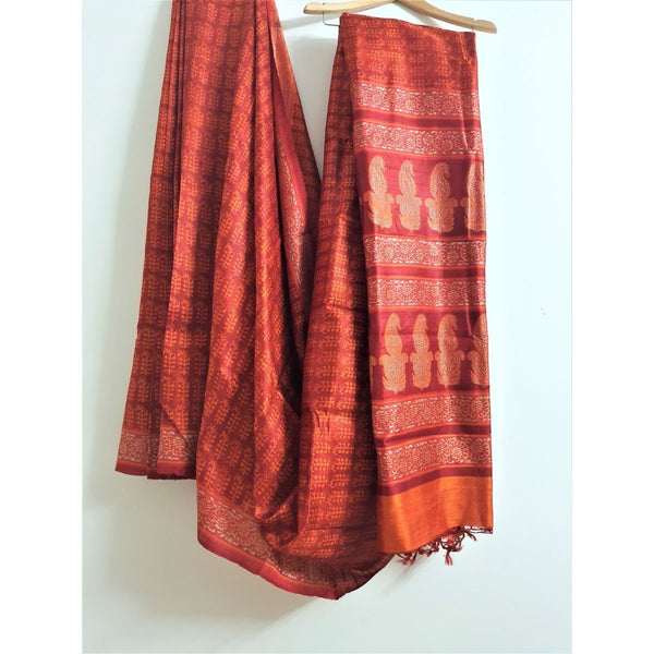 Buy Kosa Silk Saree - Burnt Orange | Shop Verified Sustainable Womens Saree on Brown Living™