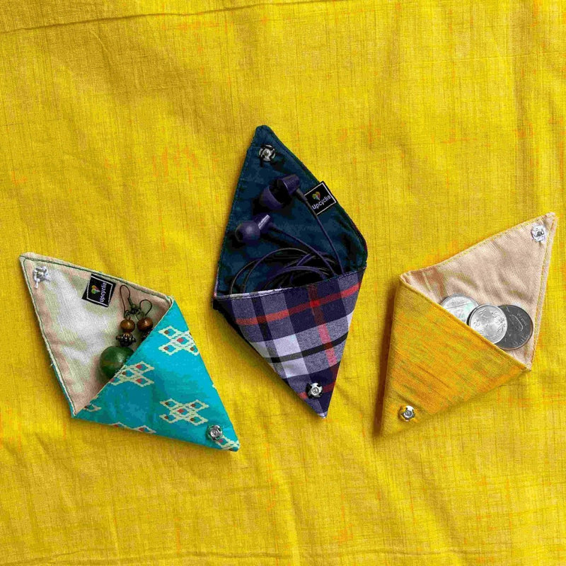 Buy Kutti Samosaas - Upcycled Origami Pouches Pack of 3 | Shop Verified Sustainable Foldable Bag on Brown Living™