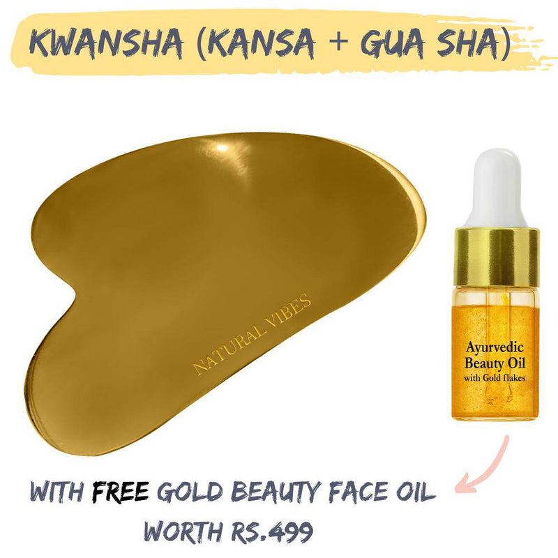 Buy Kwansha Kansa, Gua Sha Face Massager with Gold Beauty Elixir Oil | Shop Verified Sustainable Products on Brown Living