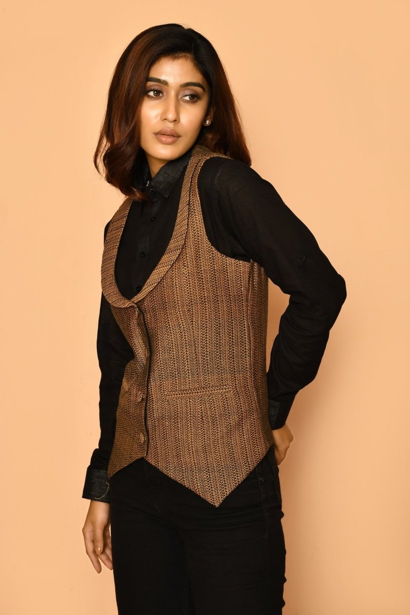 kyra handloom womens cotton jacket verified sustainable womens jacket on brown living