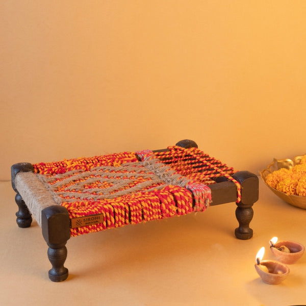 Buy Laal Jute & Upcycled Textile Mini Charpai | Shop Verified Sustainable Decor & Artefacts on Brown Living™