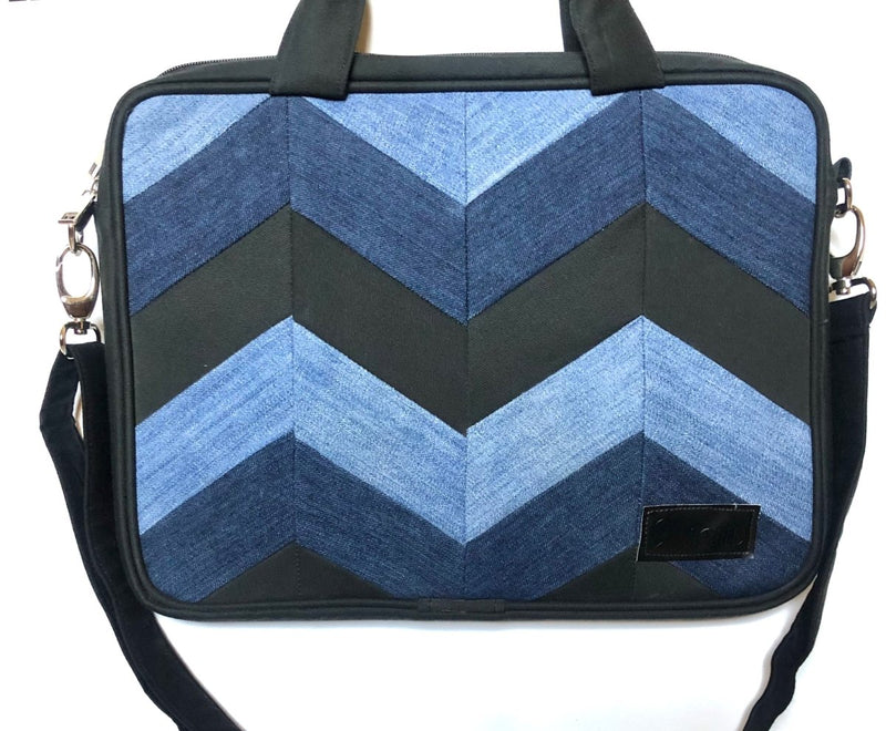 Buy Laptop Bag -Chevron Denim Patchwork | Shop Verified Sustainable Products on Brown Living