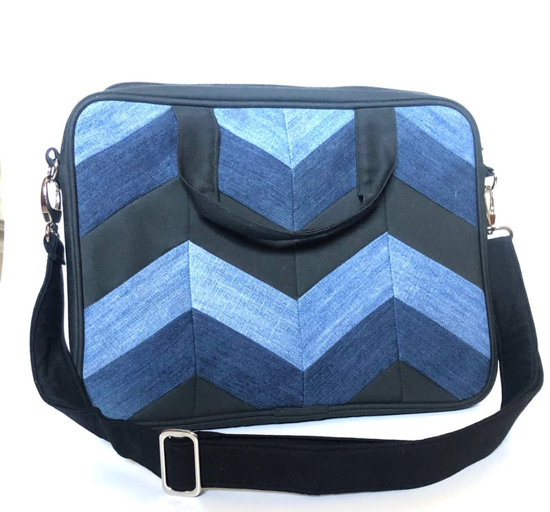 Buy Laptop Bag -Chevron Denim Patchwork | Shop Verified Sustainable Products on Brown Living