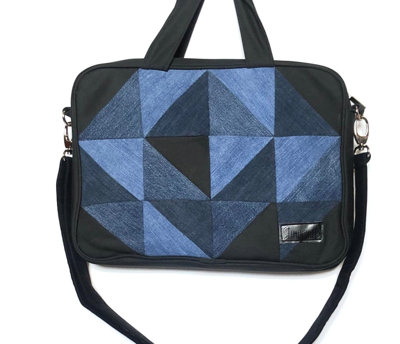 Buy Laptop Bag - Triangular Denim Patchwork | Shop Verified Sustainable Products on Brown Living