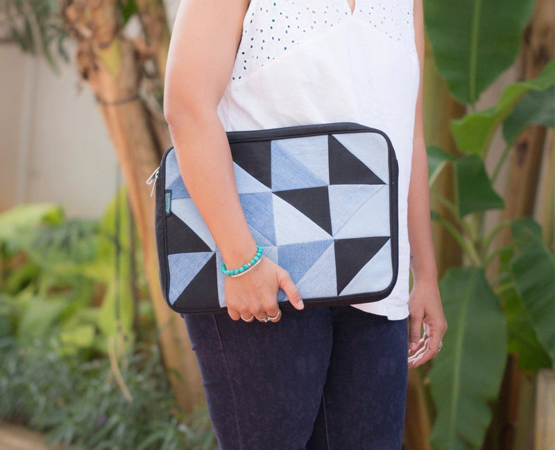Buy Laptop Sleeve - Triangular Denim Patchwork | Shop Verified Sustainable Products on Brown Living