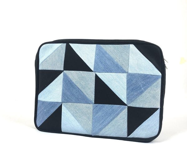 Buy Laptop Sleeve - Triangular Denim Patchwork | Shop Verified Sustainable Products on Brown Living