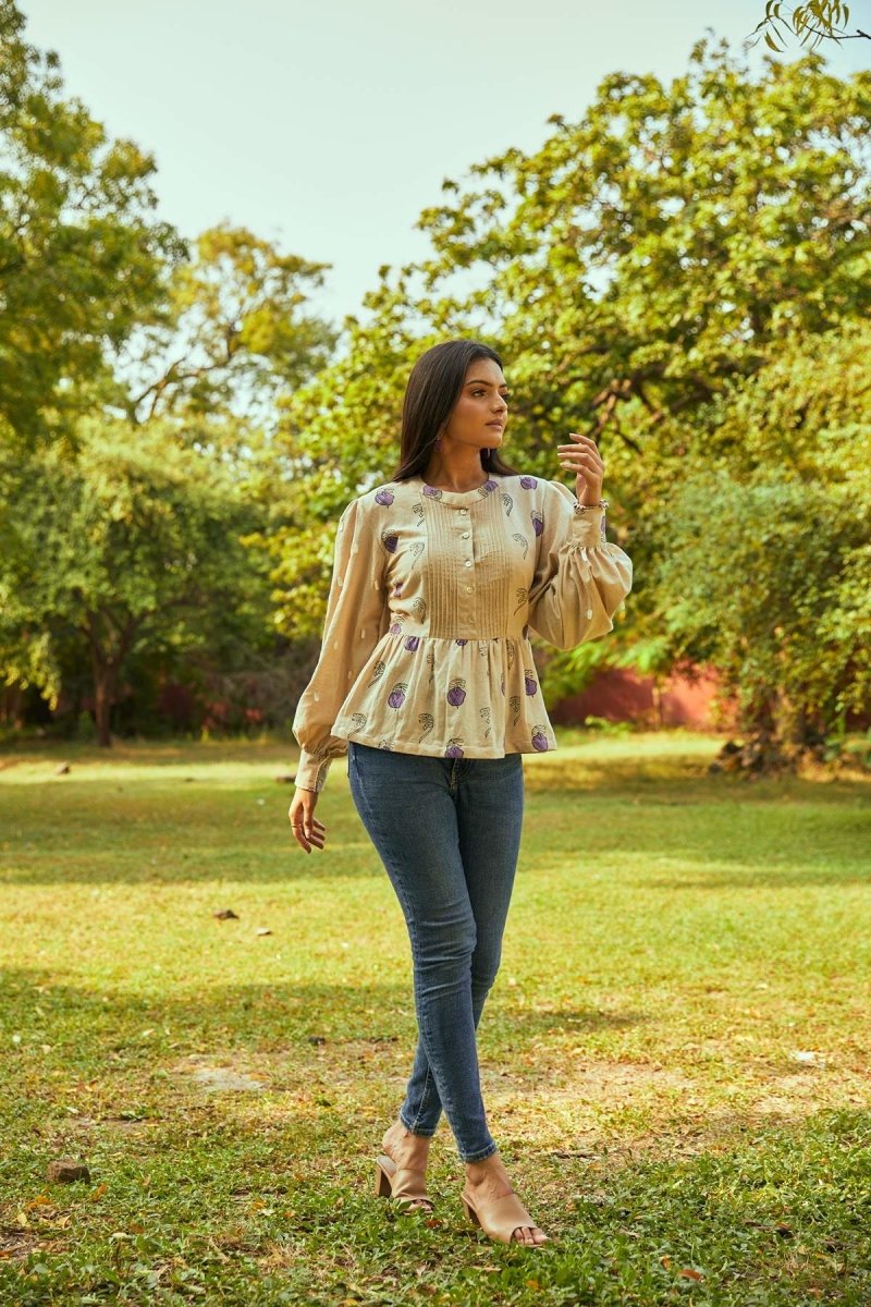 Lavendar Leaflet - Handloom Cotton Blouse | Cotton Top | Verified Sustainable by Brown Living™