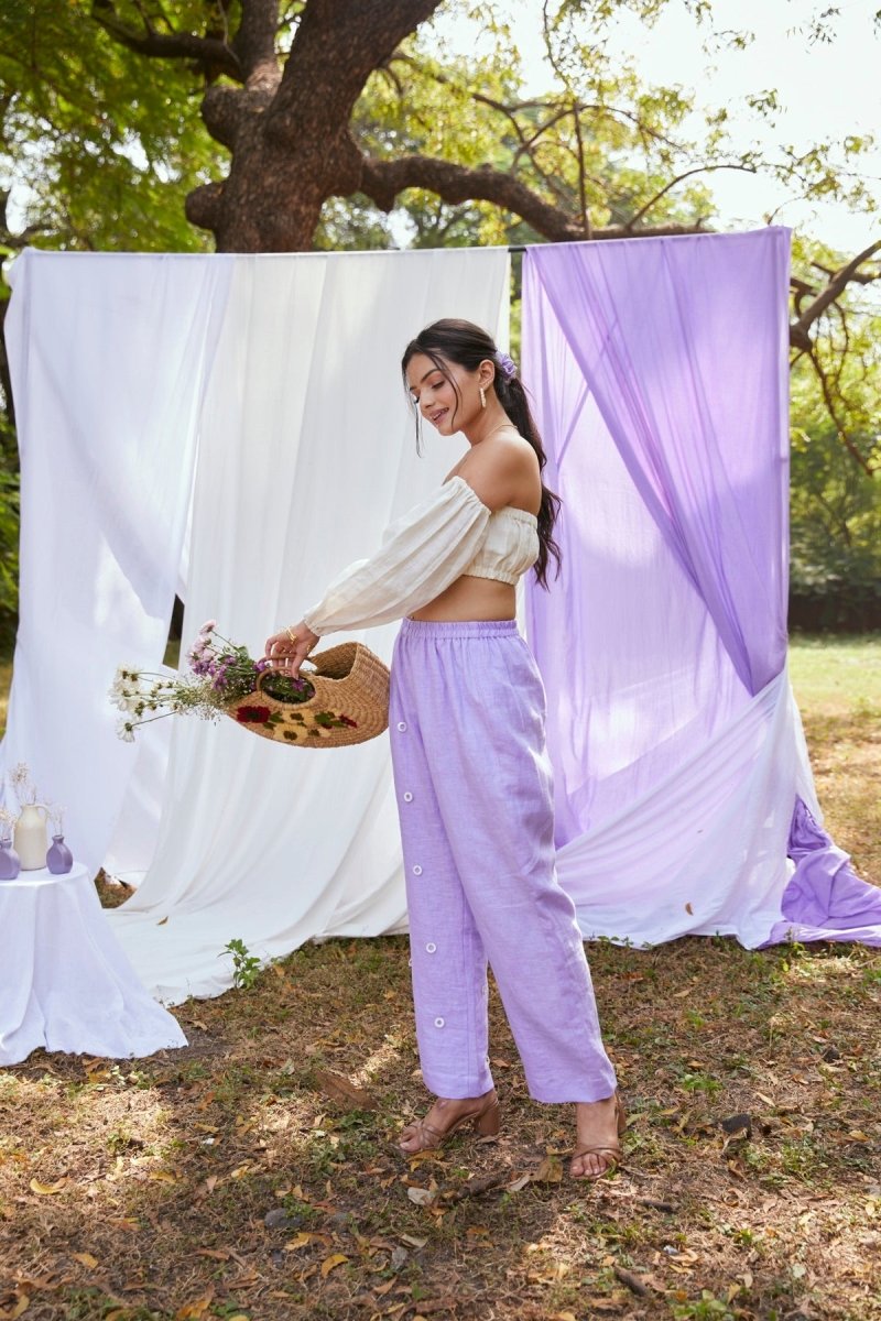 Buy Lavender Ash Linen Trousers | Shop Verified Sustainable Womens Trousers on Brown Living™