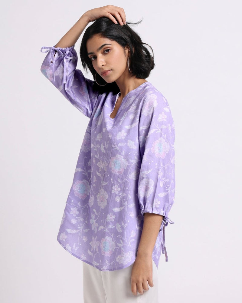 Buy Lavender Bloom Print Linen Blouse | Shop Verified Sustainable Products on Brown Living